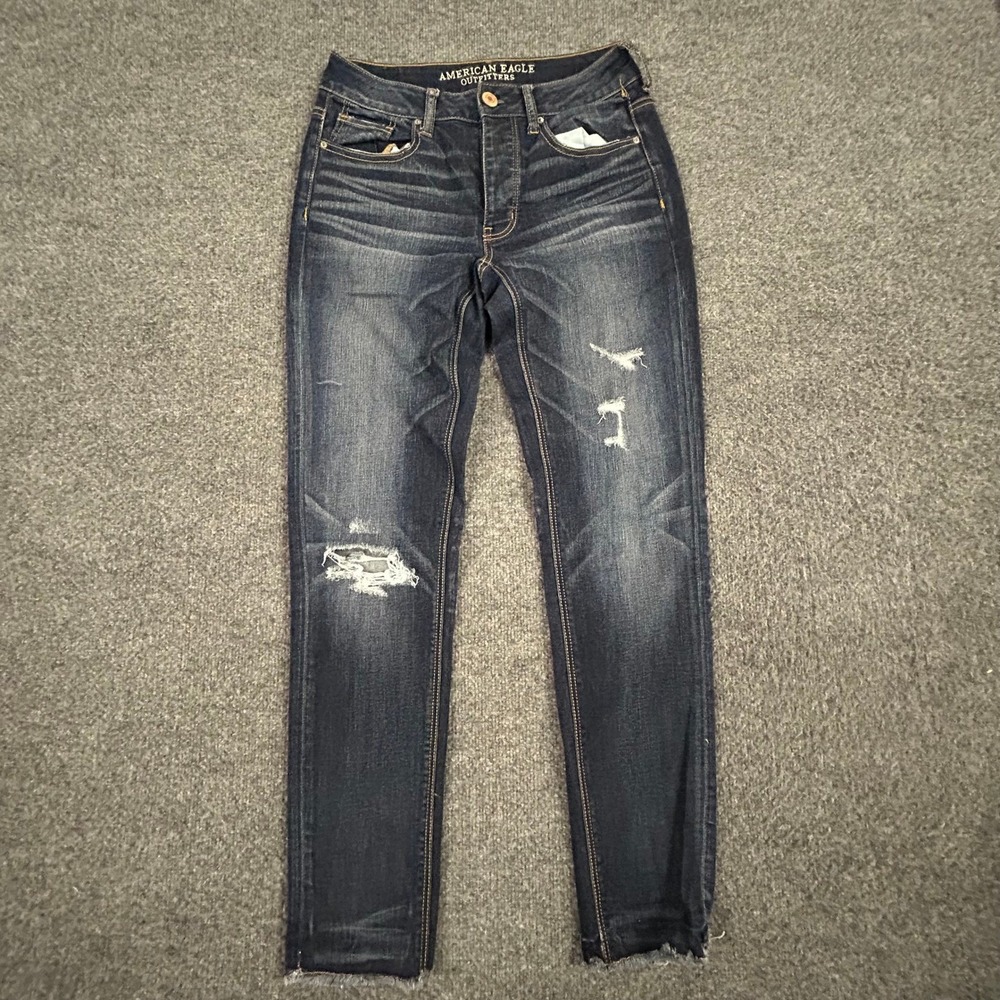 American Eagle Jeans Womens Size 00 Dark Wash Tomgirl Relaxed Distressed Stretch